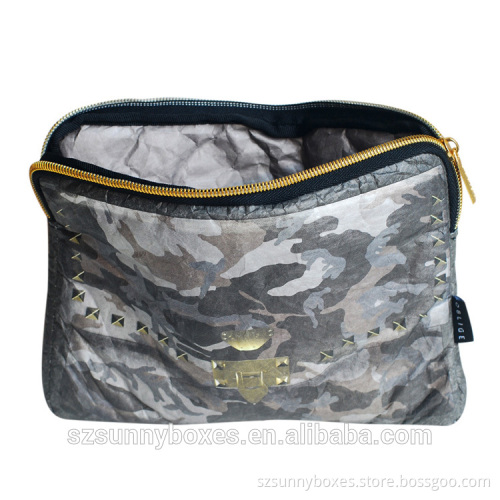Gray Camo Pattern Tyvek Paper Zipper Portfolio With Pocket For iPad & Tablets 10"